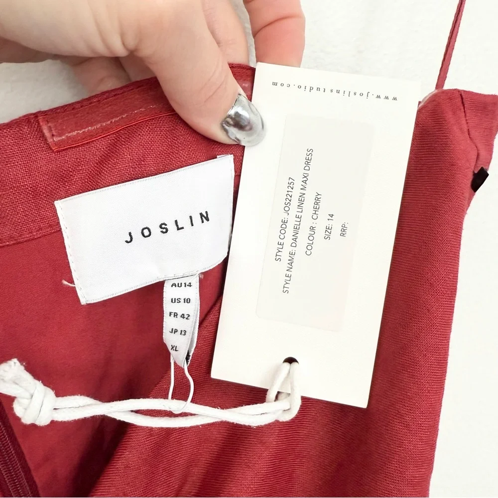 Joslin Studio Danielle Linen Midi Dress Cherry Red Cutout Halter NWT Size 10 - Picture 6 of 6